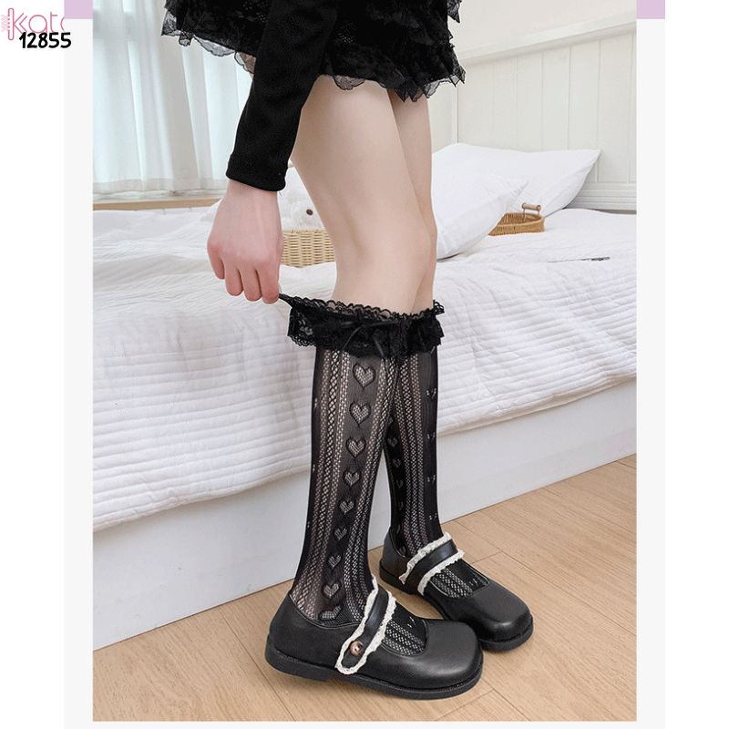 Tất ren ruy băng mỏng Lolita,vớ bắp chân phong cách  phong cách Mary Jane JK 12855