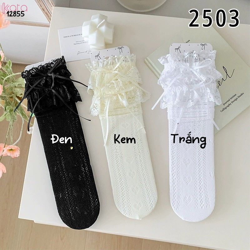Tất ren ruy băng mỏng Lolita,vớ bắp chân phong cách  phong cách Mary Jane JK 12855