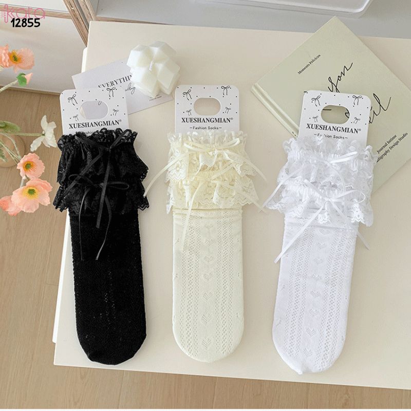 Tất ren ruy băng mỏng Lolita,vớ bắp chân phong cách  phong cách Mary Jane JK 12855