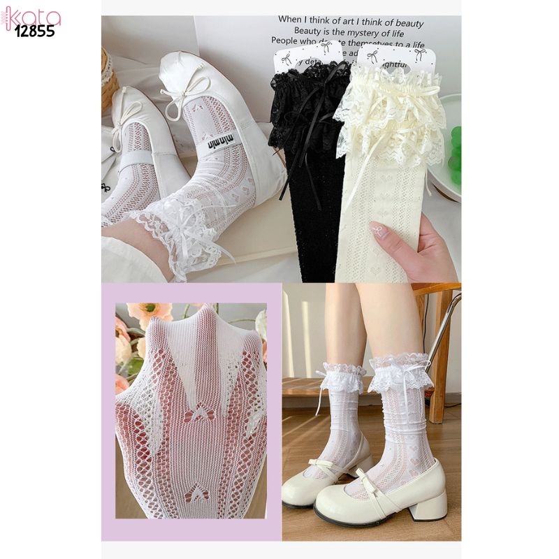 Tất ren ruy băng mỏng Lolita,vớ bắp chân phong cách  phong cách Mary Jane JK 12855