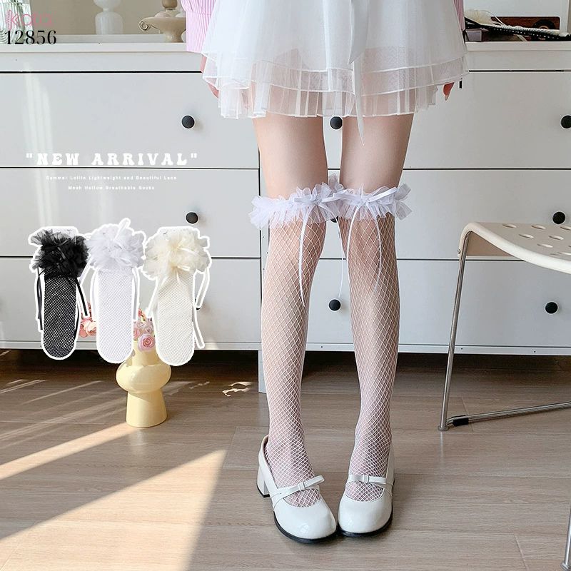 Tất lưới lolita trên gối,vớ nơ ren cao cấp nữ mùa hè 12856