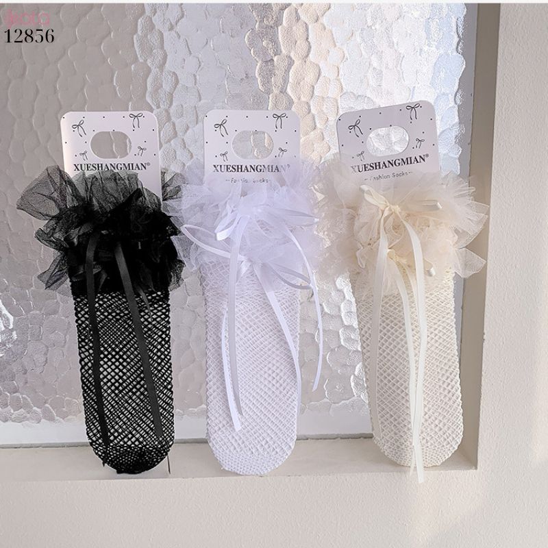 Tất lưới lolita trên gối,vớ nơ ren cao cấp nữ mùa hè 12856