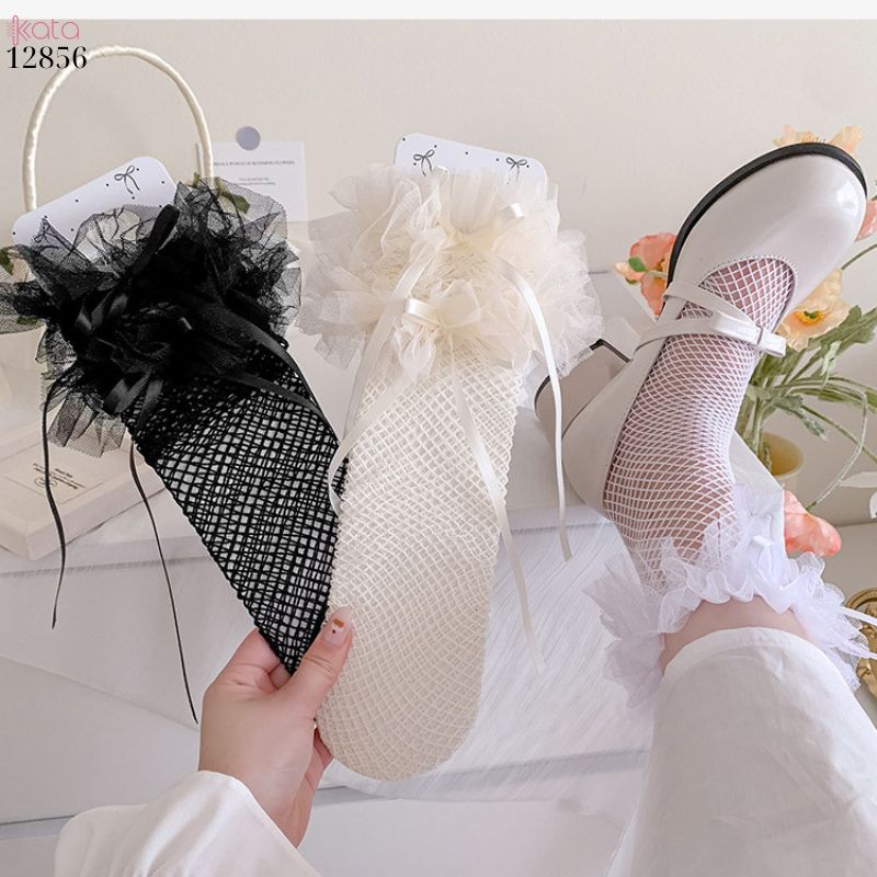 Tất lưới lolita trên gối,vớ nơ ren cao cấp nữ mùa hè 12856