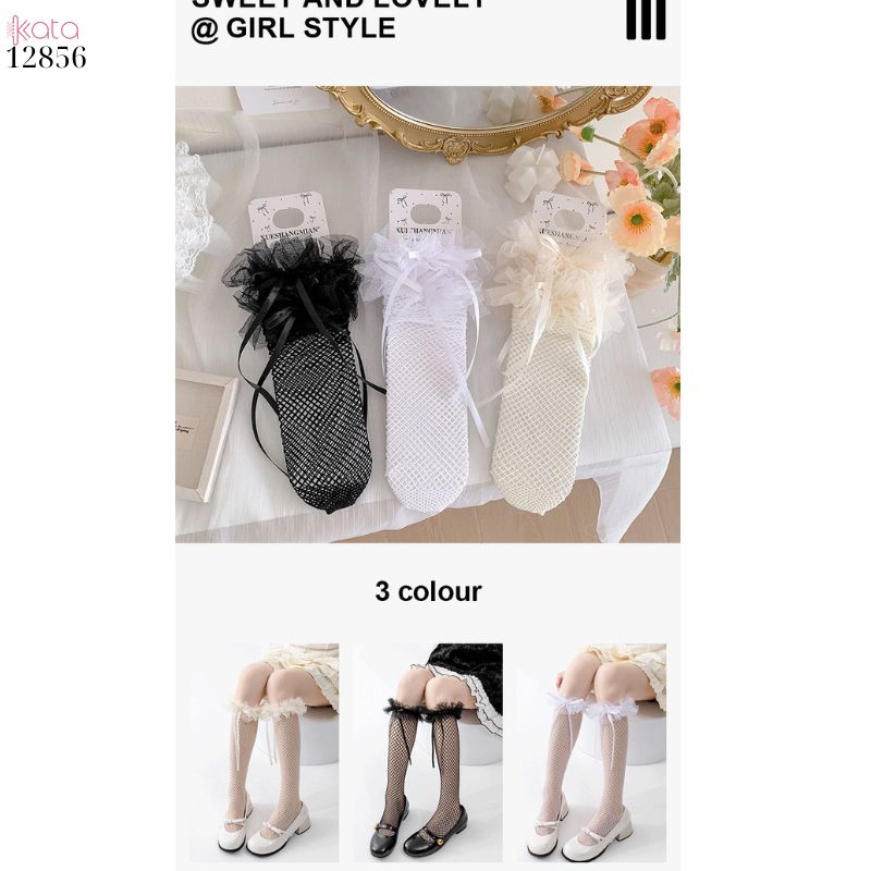 Tất lưới lolita trên gối,vớ nơ ren cao cấp nữ mùa hè 12856