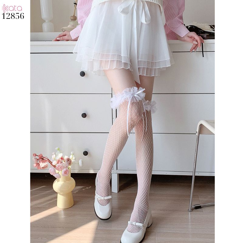 Tất lưới lolita trên gối,vớ nơ ren cao cấp nữ mùa hè 12856