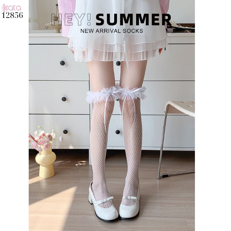 Tất lưới lolita trên gối,vớ nơ ren cao cấp nữ mùa hè 12856