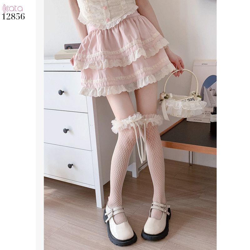 Tất lưới lolita trên gối,vớ nơ ren cao cấp nữ mùa hè 12856