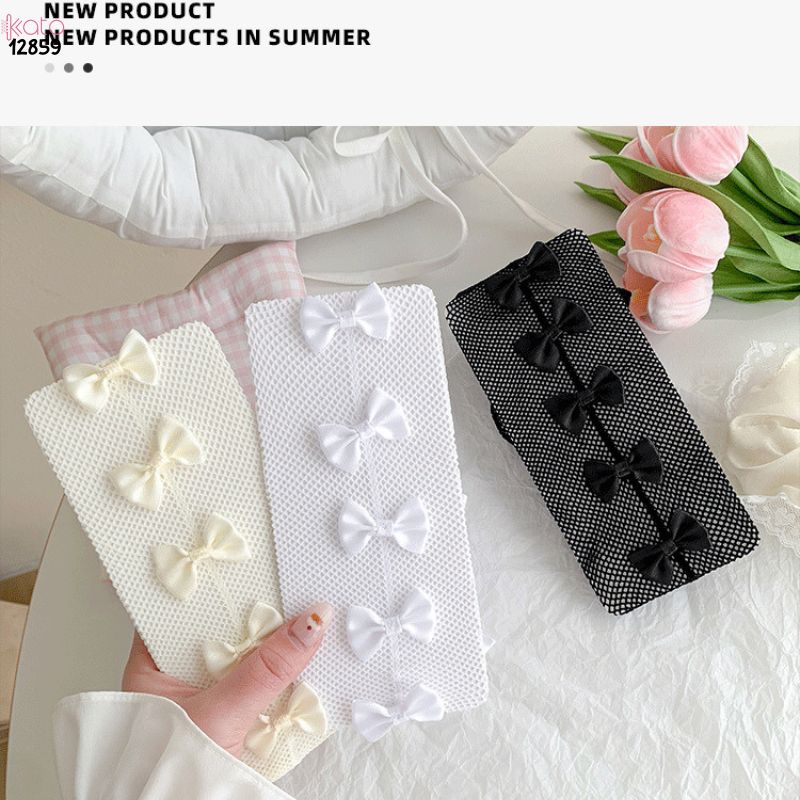Quần tất lưới nơ lolita,Bow legging mùa hè thoáng khí phong cách JK Nhật Bản 12859