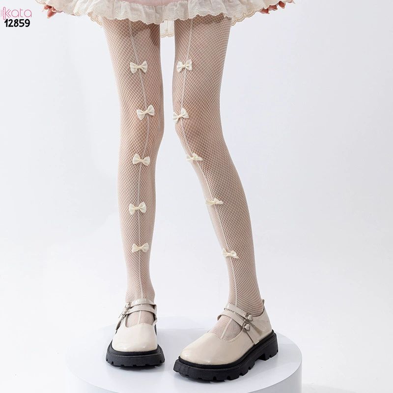 Quần tất lưới nơ lolita,Bow legging mùa hè thoáng khí phong cách JK Nhật Bản 12859