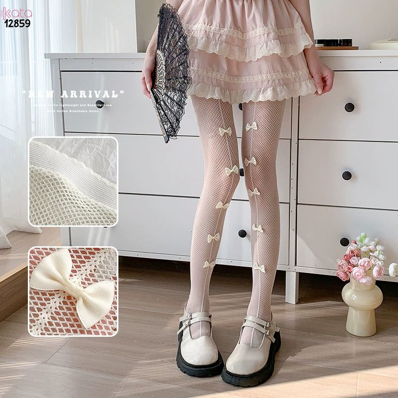Quần tất lưới nơ lolita,Bow legging mùa hè thoáng khí phong cách JK Nhật Bản 12859