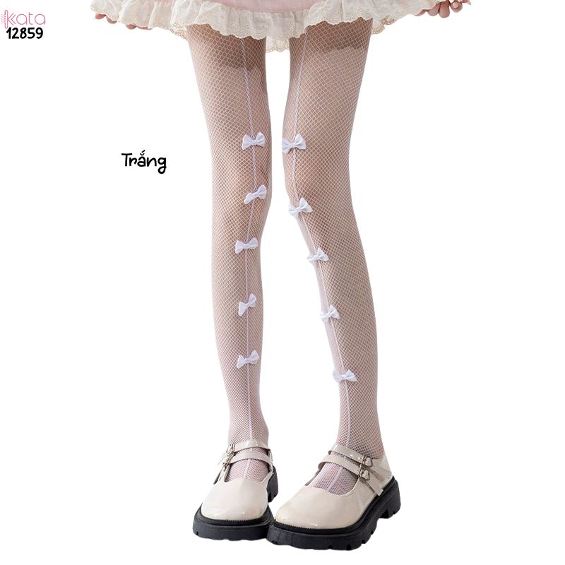 Quần tất lưới nơ lolita,Bow legging mùa hè thoáng khí phong cách JK Nhật Bản 12859