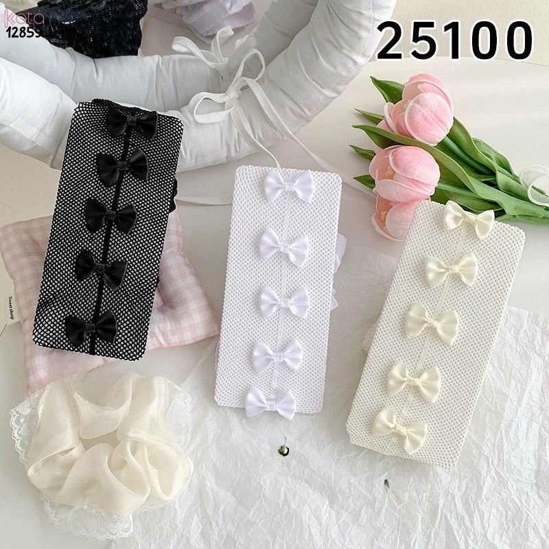 Quần tất lưới nơ lolita,Bow legging mùa hè thoáng khí phong cách JK Nhật Bản 12859