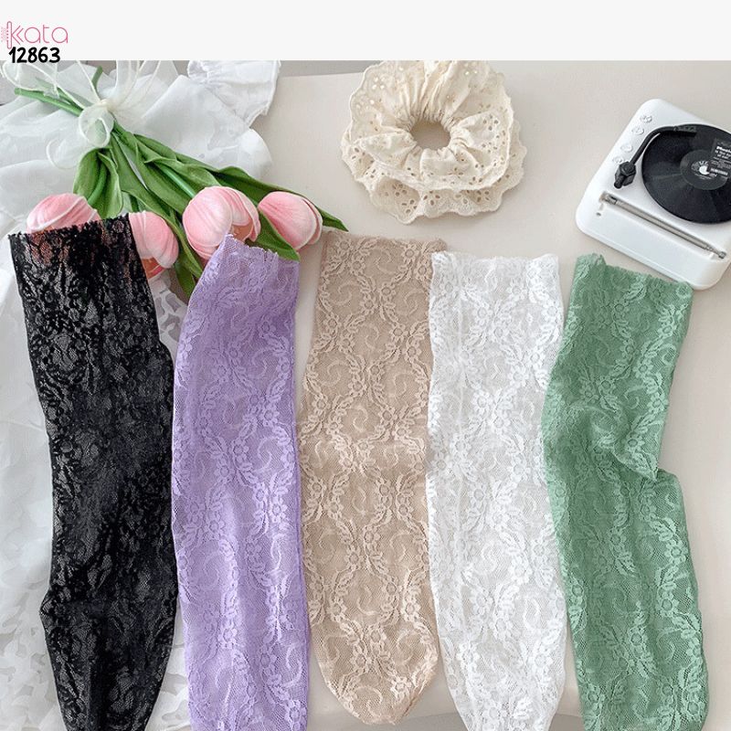 Tất ren mỏng mùa hè,vớ Lolita hoa nhỏ giữa bắp chân cao cấp 12863