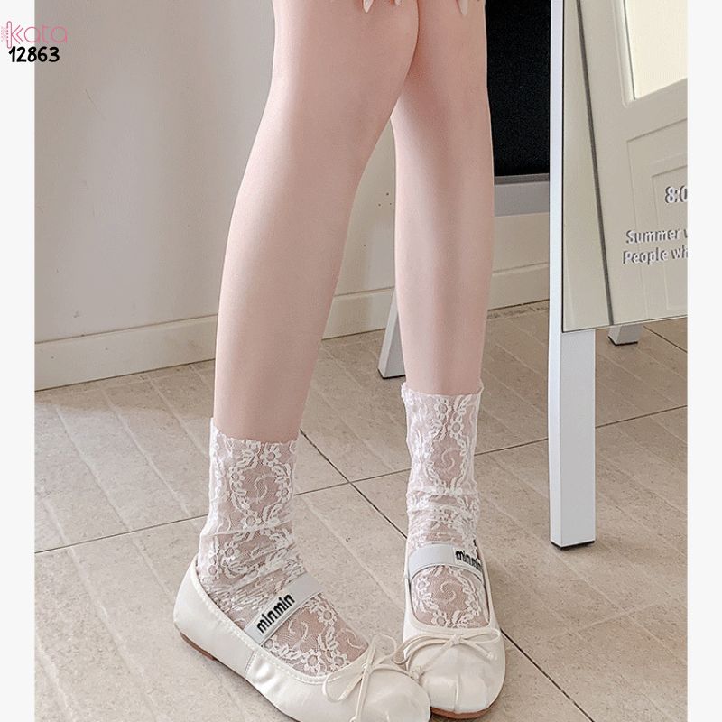 Tất ren mỏng mùa hè,vớ Lolita hoa nhỏ giữa bắp chân cao cấp 12863