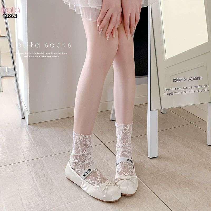 Tất ren mỏng mùa hè,vớ Lolita hoa nhỏ giữa bắp chân cao cấp 12863