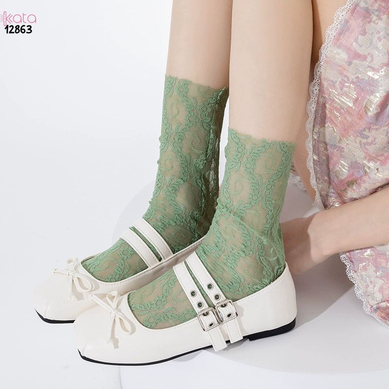 Tất ren mỏng mùa hè,vớ Lolita hoa nhỏ giữa bắp chân cao cấp 12863