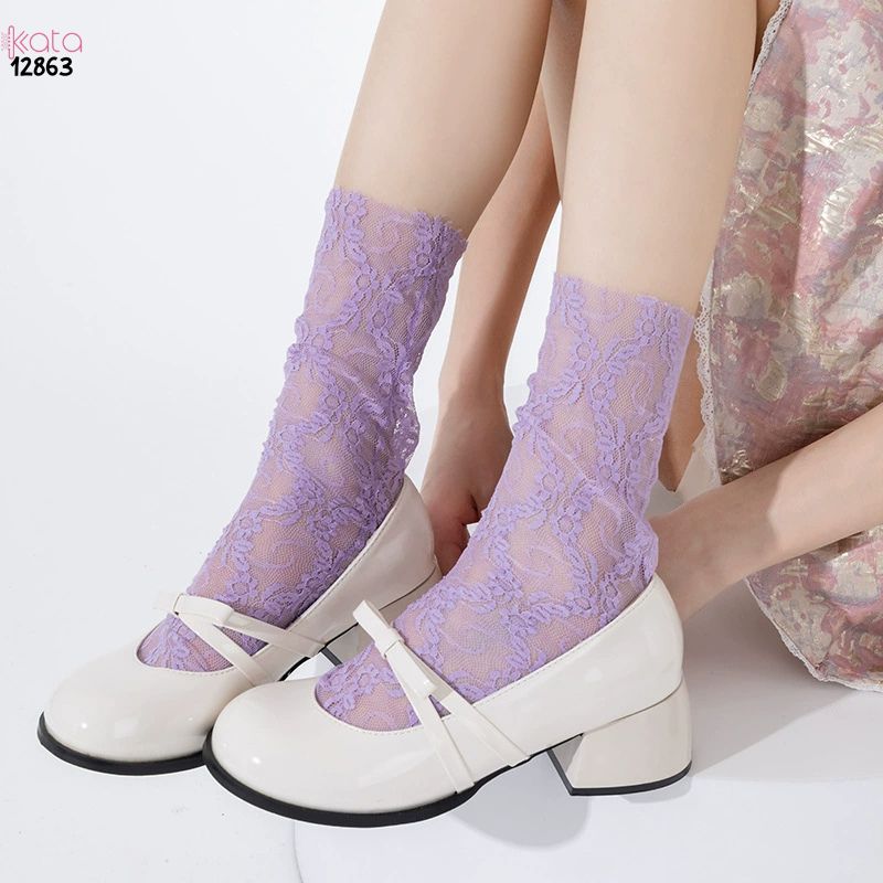Tất ren mỏng mùa hè,vớ Lolita hoa nhỏ giữa bắp chân cao cấp 12863