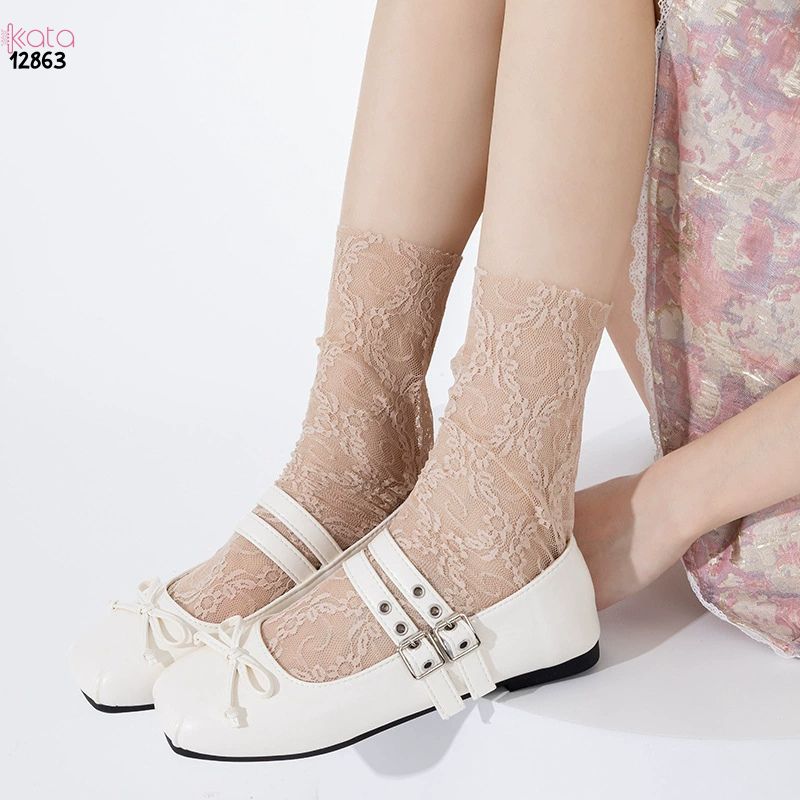 Tất ren mỏng mùa hè,vớ Lolita hoa nhỏ giữa bắp chân cao cấp 12863