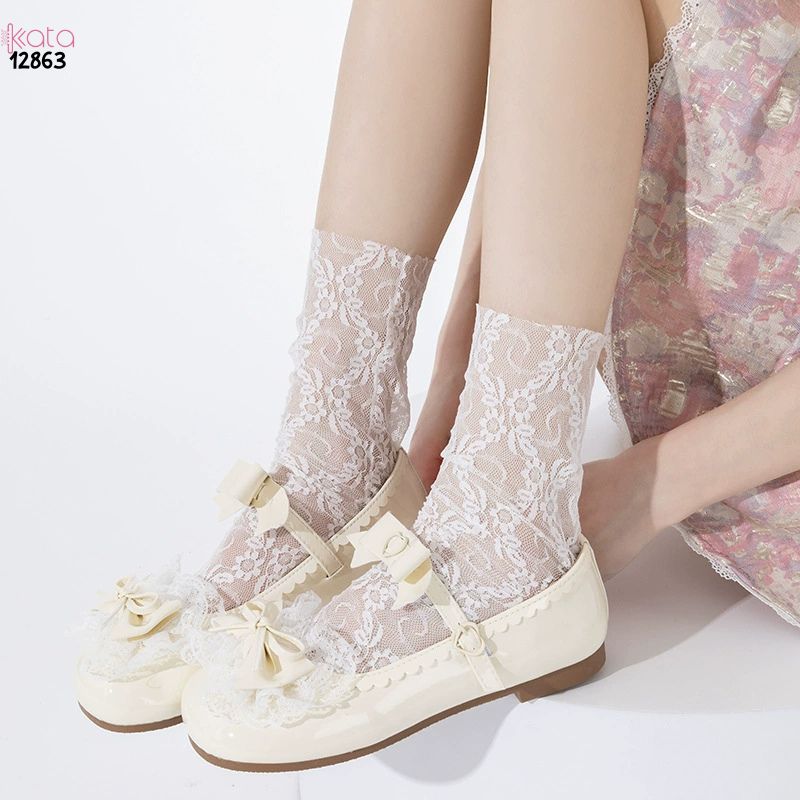 Tất ren mỏng mùa hè,vớ Lolita hoa nhỏ giữa bắp chân cao cấp 12863