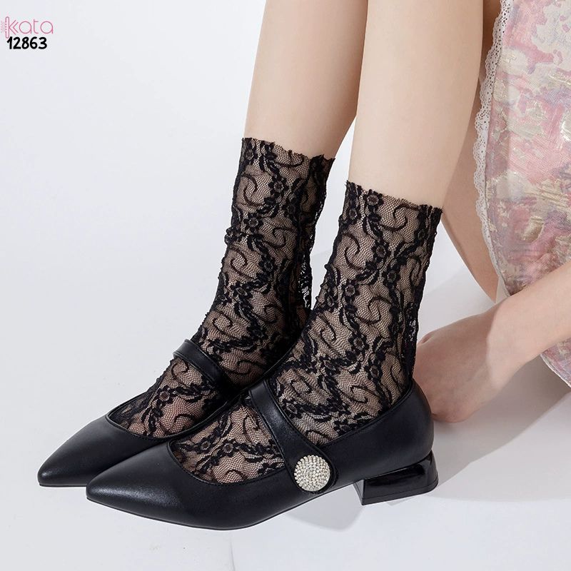 Tất ren mỏng mùa hè,vớ Lolita hoa nhỏ giữa bắp chân cao cấp 12863
