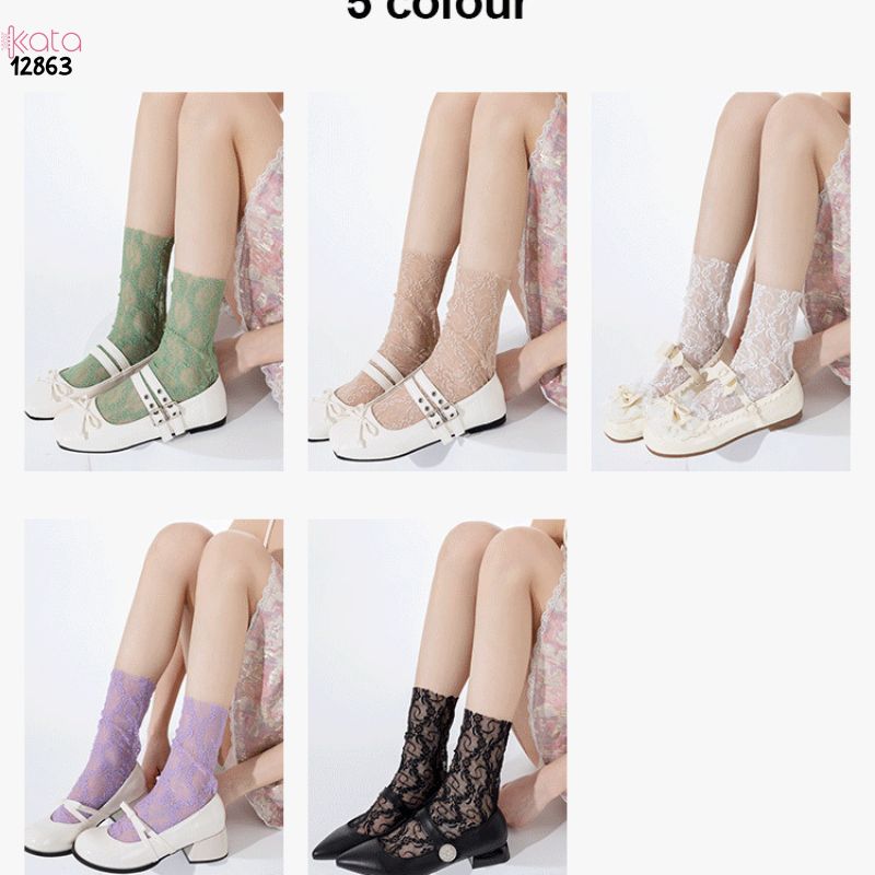 Tất ren mỏng mùa hè,vớ Lolita hoa nhỏ giữa bắp chân cao cấp 12863