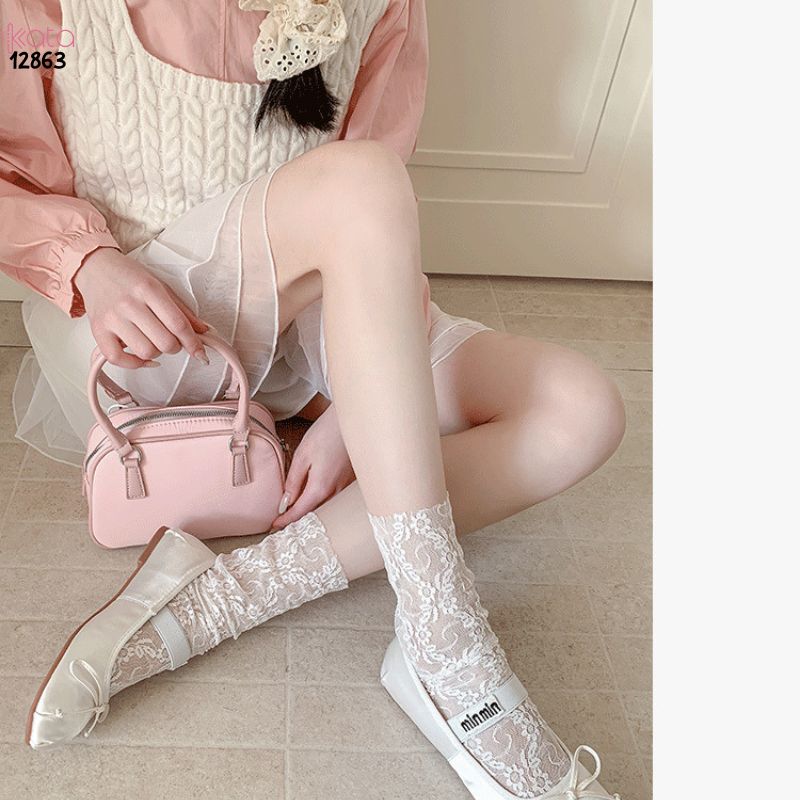 Tất ren mỏng mùa hè,vớ Lolita hoa nhỏ giữa bắp chân cao cấp 12863