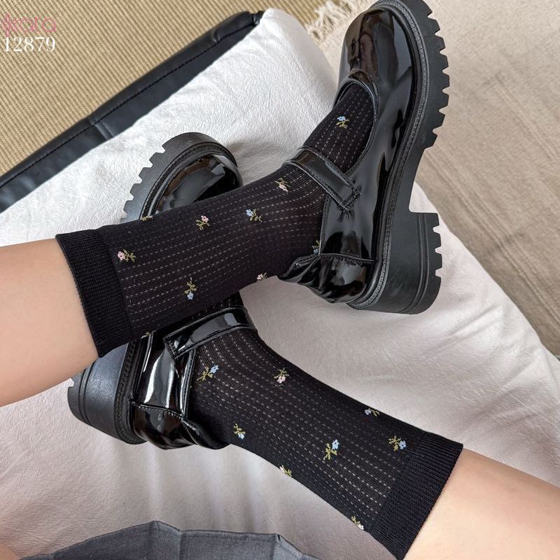 Tất bông mềm mịn hoa retro,vớ giữa bắp chân lưới thoáng khí xuân hè 12879