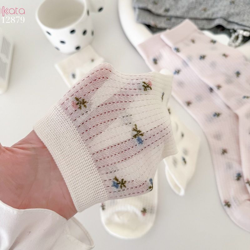 Tất bông mềm mịn hoa retro,vớ giữa bắp chân lưới thoáng khí xuân hè 12879