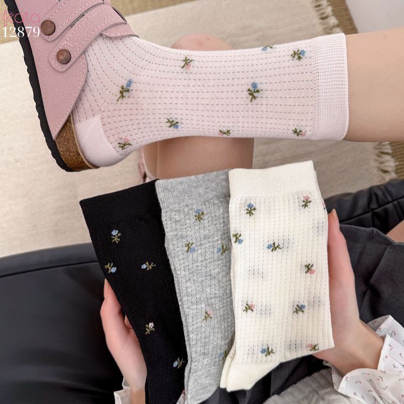 Tất bông mềm mịn hoa retro,vớ giữa bắp chân lưới thoáng khí xuân hè 12879