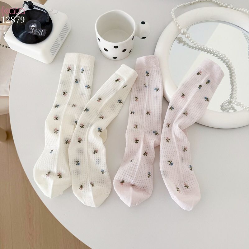 Tất bông mềm mịn hoa retro,vớ giữa bắp chân lưới thoáng khí xuân hè 12879