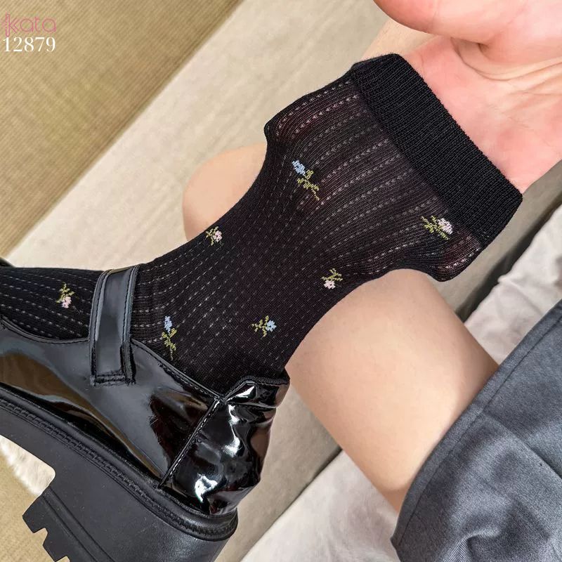 Tất bông mềm mịn hoa retro,vớ giữa bắp chân lưới thoáng khí xuân hè 12879