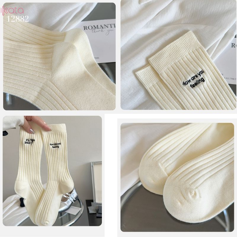 Tất thêu cao cấp phong các Hàn Quốc,vớ bông giữa bắp chân 12882
