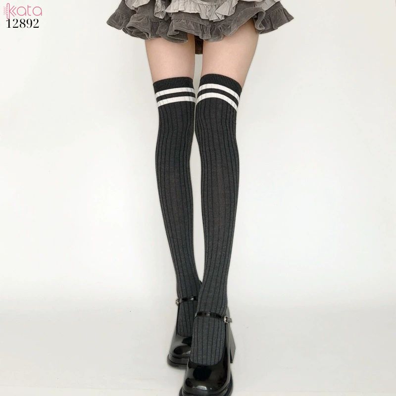 Tất qua gối 2 thanh sọc,tất dày nữ sinh bông mềm JK Girls Pile Socks 12892