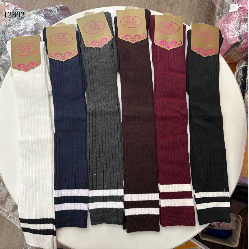 Tất qua gối 2 thanh sọc,tất dày nữ sinh bông mềm JK Girls Pile Socks 12892