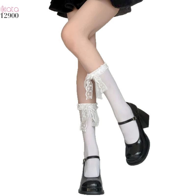 Tất ren nơ lolita,vớ giữa bắp chân lolita 12900