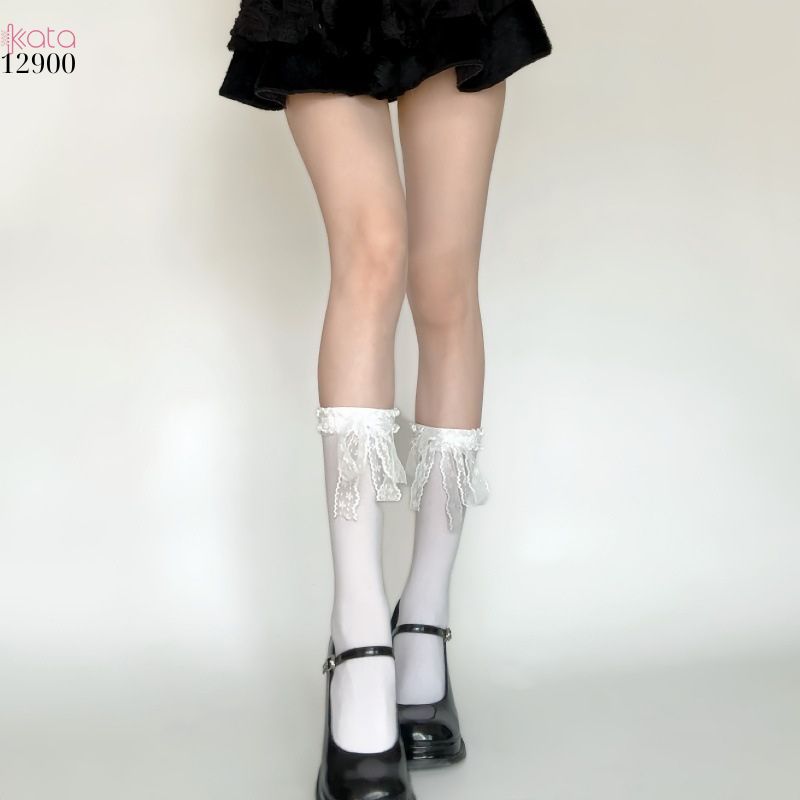 Tất ren nơ lolita,vớ giữa bắp chân lolita 12900