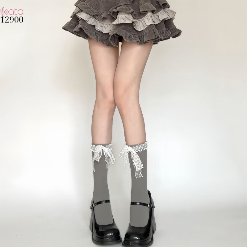 Tất ren nơ lolita,vớ giữa bắp chân lolita 12900