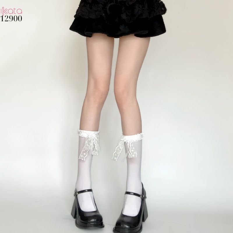 Tất ren nơ lolita,vớ giữa bắp chân lolita 12900