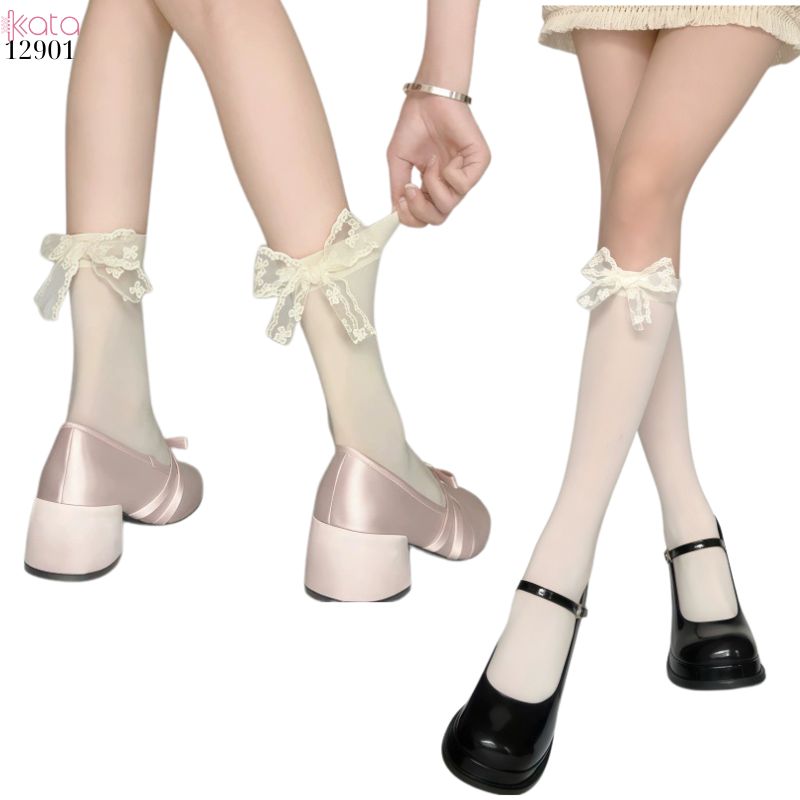 Tất ren ruy băng,vớ giữa bắp chân JK lolita mùa hè thoáng khí 12901