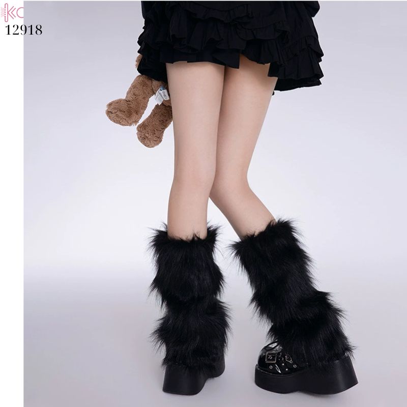 Ống tất lông phong cách Y2K giữ ấm mùa đông,tất lông sang trọng cá tính 12918