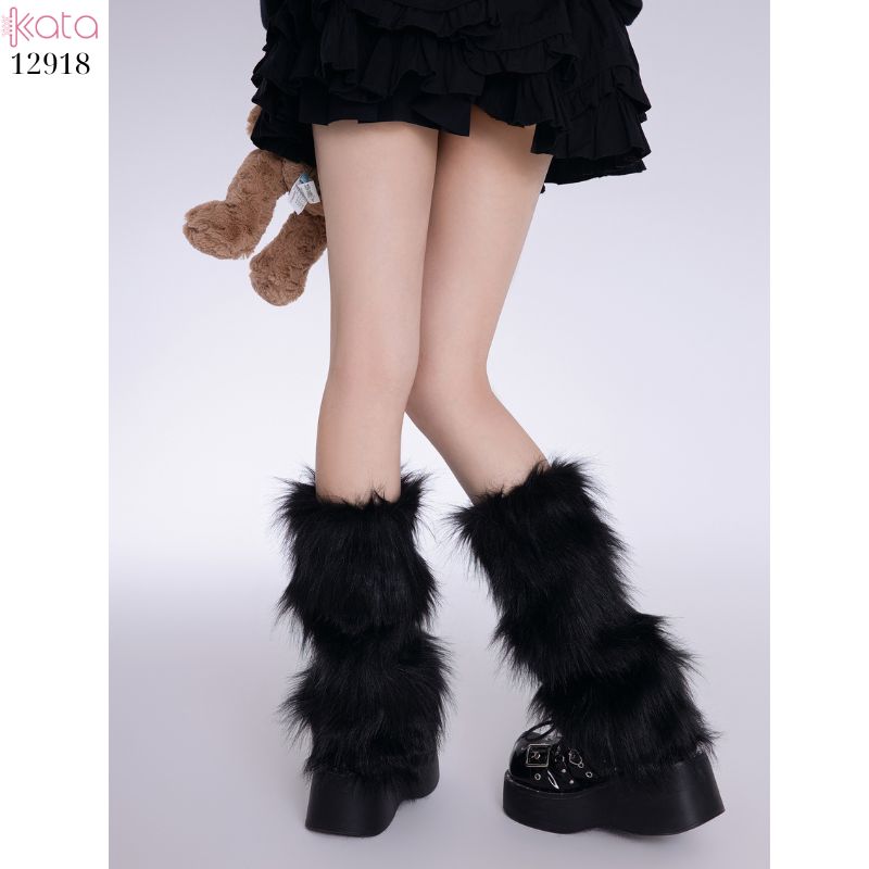 Ống tất lông phong cách Y2K giữ ấm mùa đông,tất lông sang trọng cá tính 12918