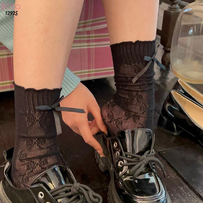 Tất ren trắng, nơ mỏng mùa hè,vớ hoa lan phong cách ba lê,Mary Jane 12925