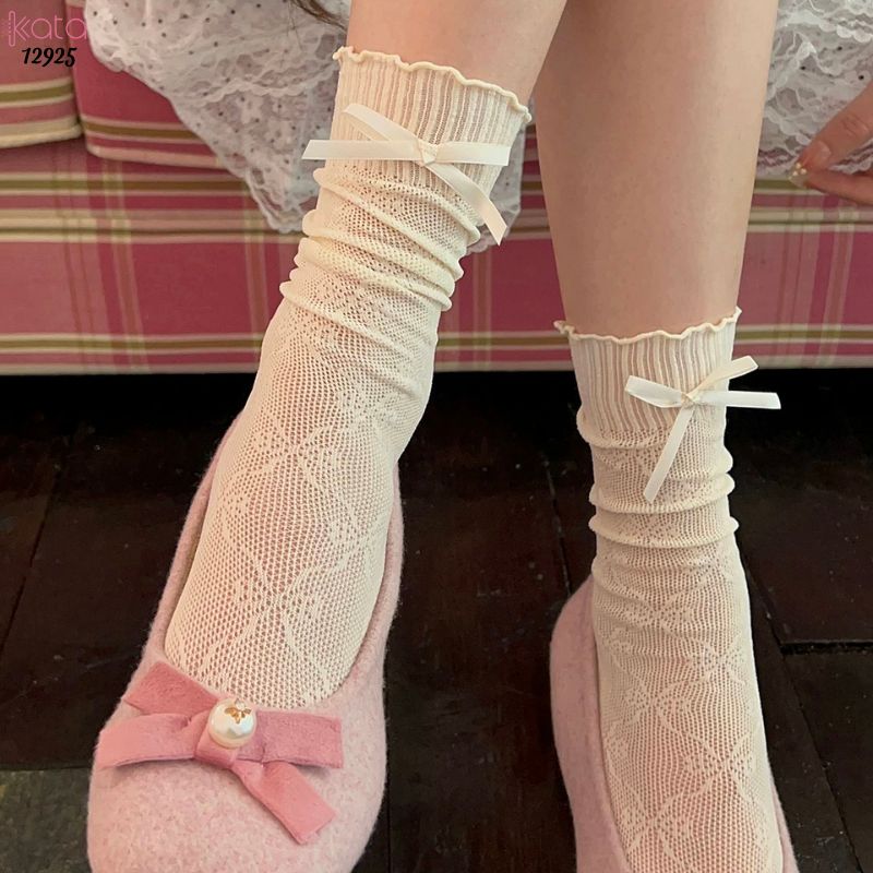 Tất ren trắng, nơ mỏng mùa hè,vớ hoa lan phong cách ba lê,Mary Jane 12925