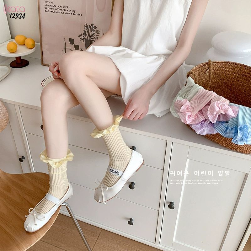 Tất ren  JK Lolita cotton,vớ mỏng mùa xuân hè phong cách ballet 12934