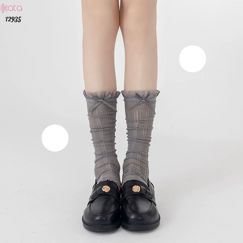 Ống tất nơ lolita,vớ đi bốt, ống chân vải ren ruy băng 12935