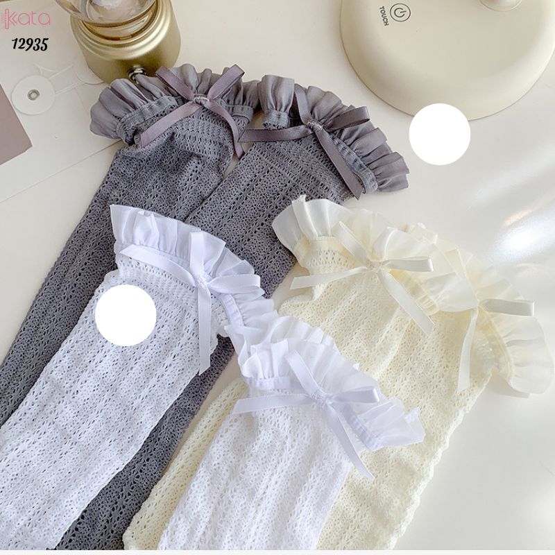 Ống tất nơ lolita,vớ đi bốt, ống chân vải ren ruy băng 12935
