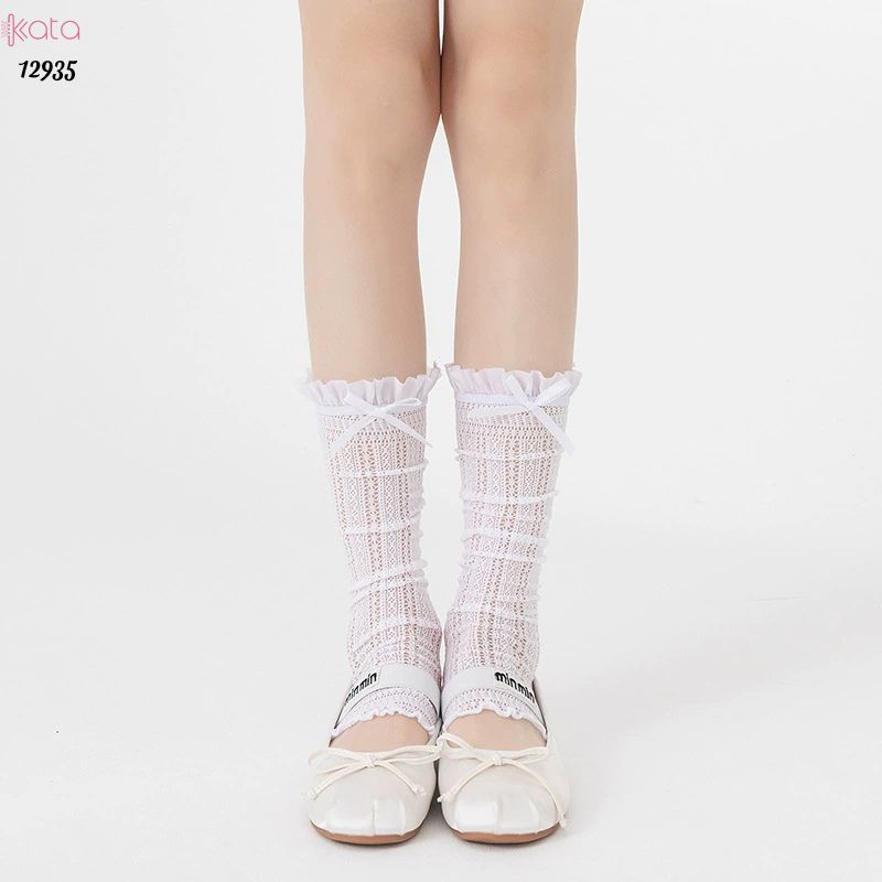 Ống tất nơ lolita,vớ đi bốt, ống chân vải ren ruy băng 12935