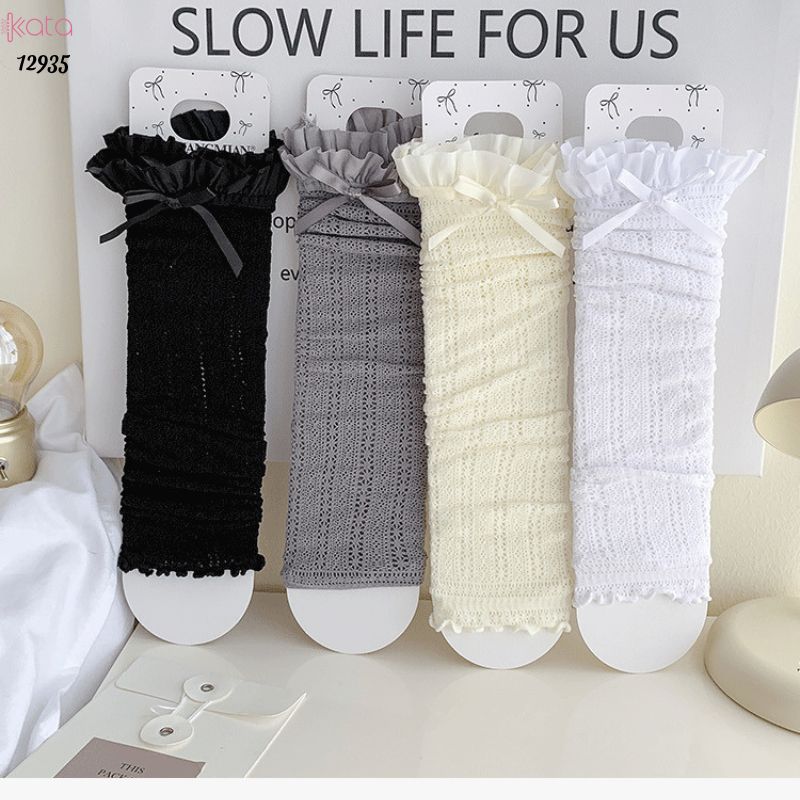 Ống tất nơ lolita,vớ đi bốt, ống chân vải ren ruy băng 12935