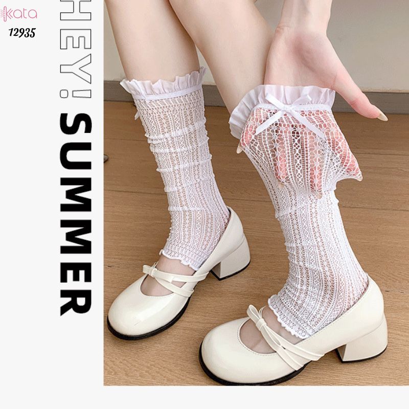 Ống tất nơ lolita,vớ đi bốt, ống chân vải ren ruy băng 12935
