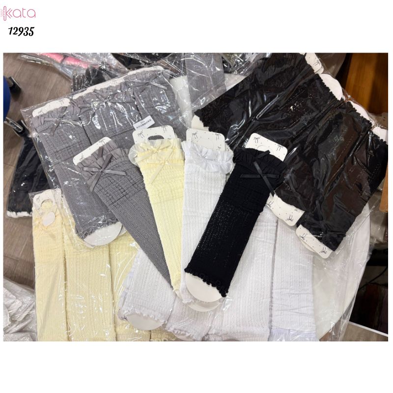 Ống tất nơ lolita,vớ đi bốt, ống chân vải ren ruy băng 12935